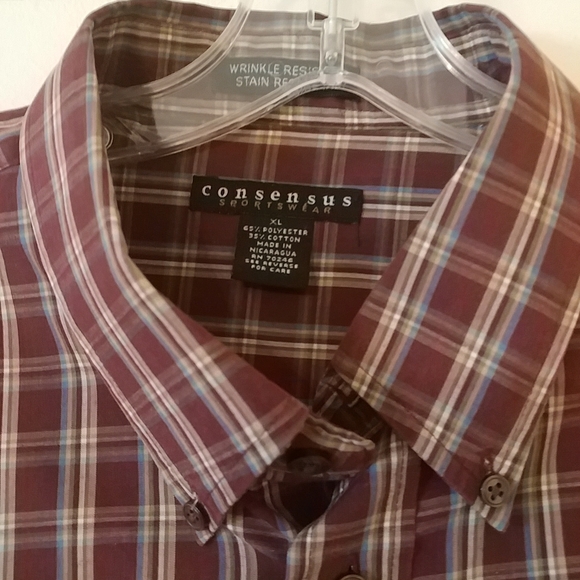 CONSENSUS Men's Burgundy Plaid Shirt XL NICE! - Picture 1 of 6